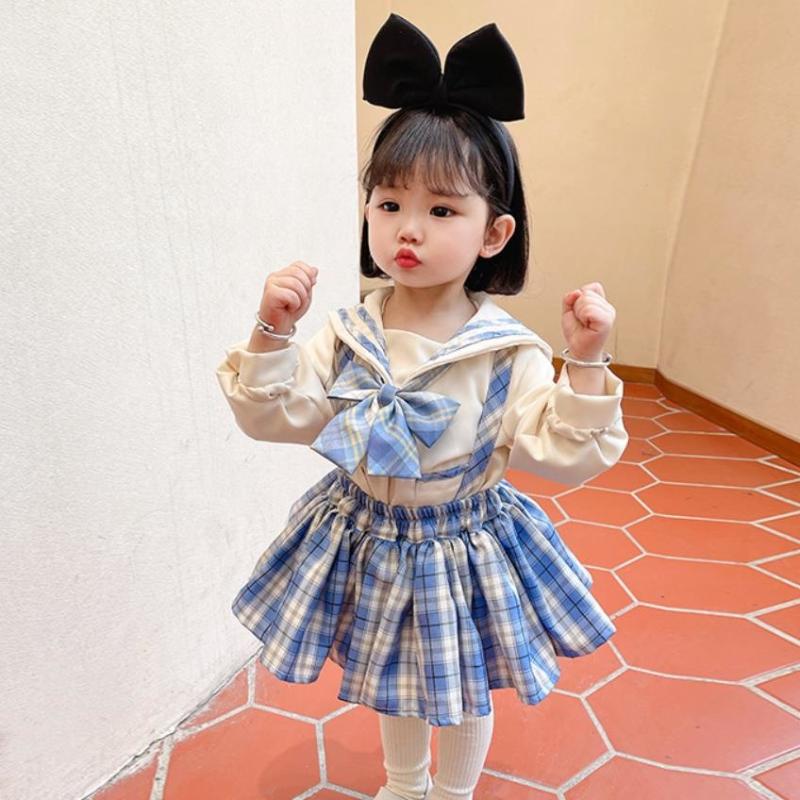 

Clothing Sets Summer Spanish Lolita Short Sleeve Shirt+Plaid Sling Dress Birthday Party Easter Eid For Girls Vestidos A150, White