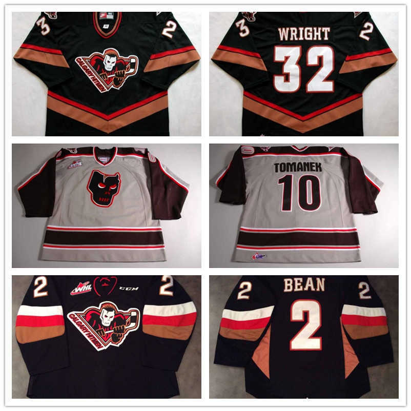 

Customize Mens Womens Kids WHL Calgary Hitmen 10 Tomanek 32 Wright 2 Jake Bean 100% Embroidered s Ice Hockey Cheap Jerseys Goalit Cut, Black