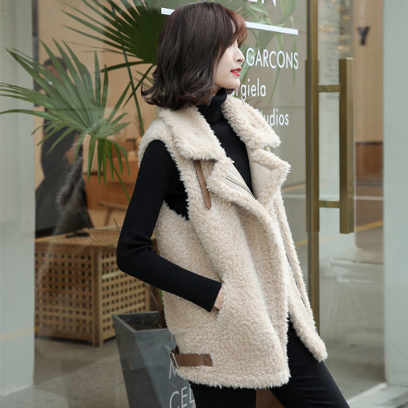 Automne et hiver Nouvelle agneau femelle 2021 coréen lâche lâche épaissie fourrure 1 pièce gilet de peluche