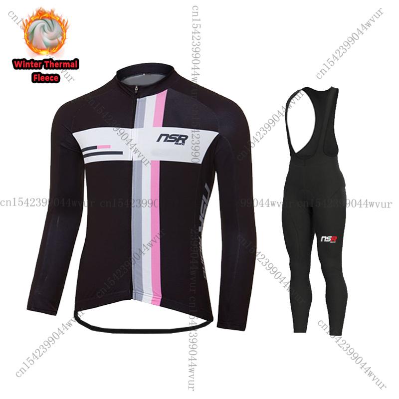 

Racing Sets Korea NSR 2021 Winter Cycling Jersey Set Long Sleeve Clothing Outdoor Thermal Fleece Bike Clothes Ropa Ciclismo Invierno, Black;blue