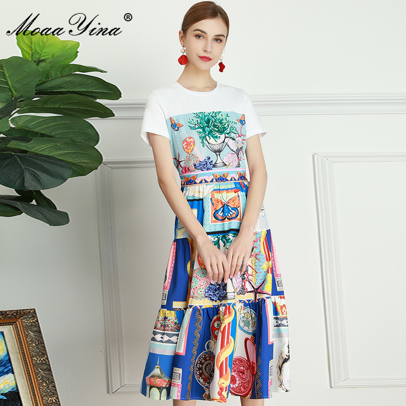 

Fashion Designer dress Summer Women' Dress Short sleeve Abstract Print Vacation Dresses 210524, Multi