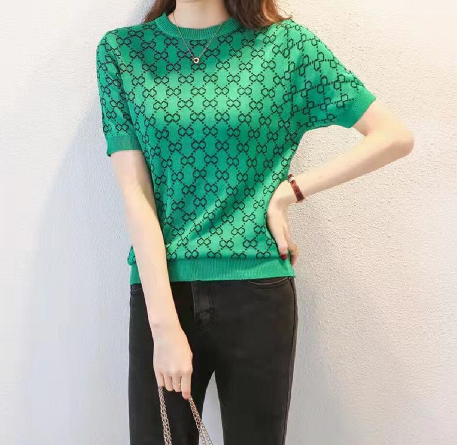 

2022GG Women' Knits Short Sleeve Women Pullover Ladies Summer 2022 The New O-Neck Knitted Tshirts Fashion Sweaters, Khaki