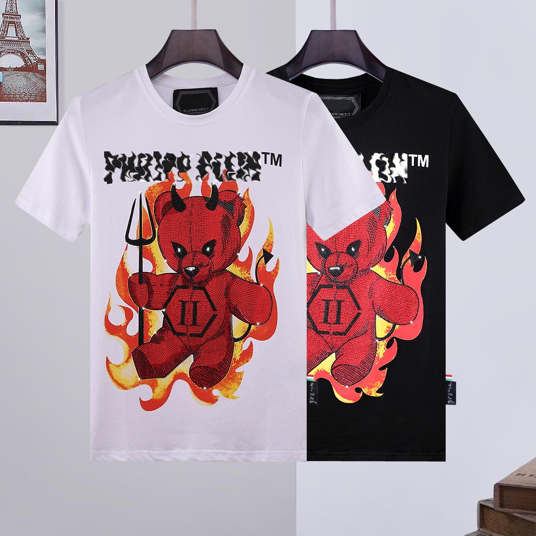 

Phillip Plain designer Mens men PP Skull Diamond t shirts Short sleeve Brand Spring and Summer high O-Neck Quality Skulls TShirt tees 16, White;black