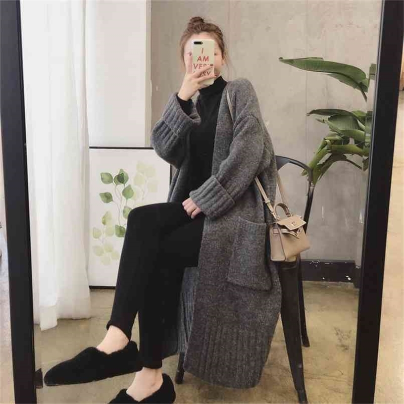 

Fashion women' sweater coat autumn and winter loose outer wear thick lazy wind mid-length knitted cardigan 210520, Dark brown