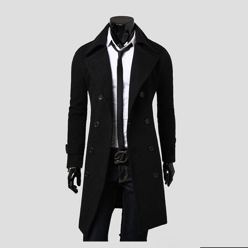 

Men's Winter Slim Warm Coat Double Breasted Overcoat, Black