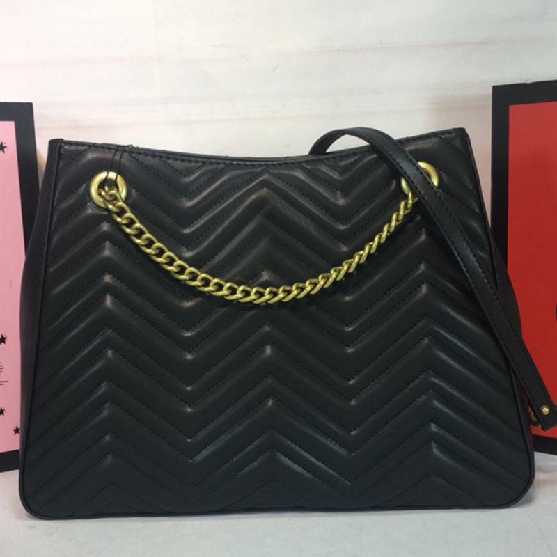 

New Marmont Series Corrugated Shopping Bags Quality Cowhide Shoulder Belt Handbag Ladies Chain Handbg Crossbody Stripes
