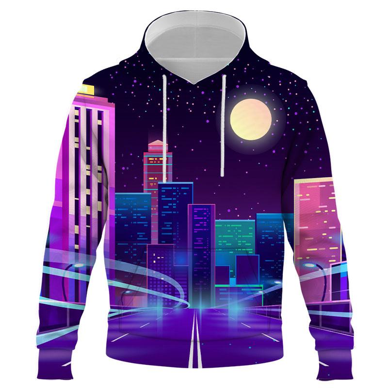 

Men's Hoodies & Sweatshirts Cartoon City Night Scene 3D Printing Men Hooded Harajuku Hoodie Autumn Long Sleeve Streetwear Sudadera Hombre, Black