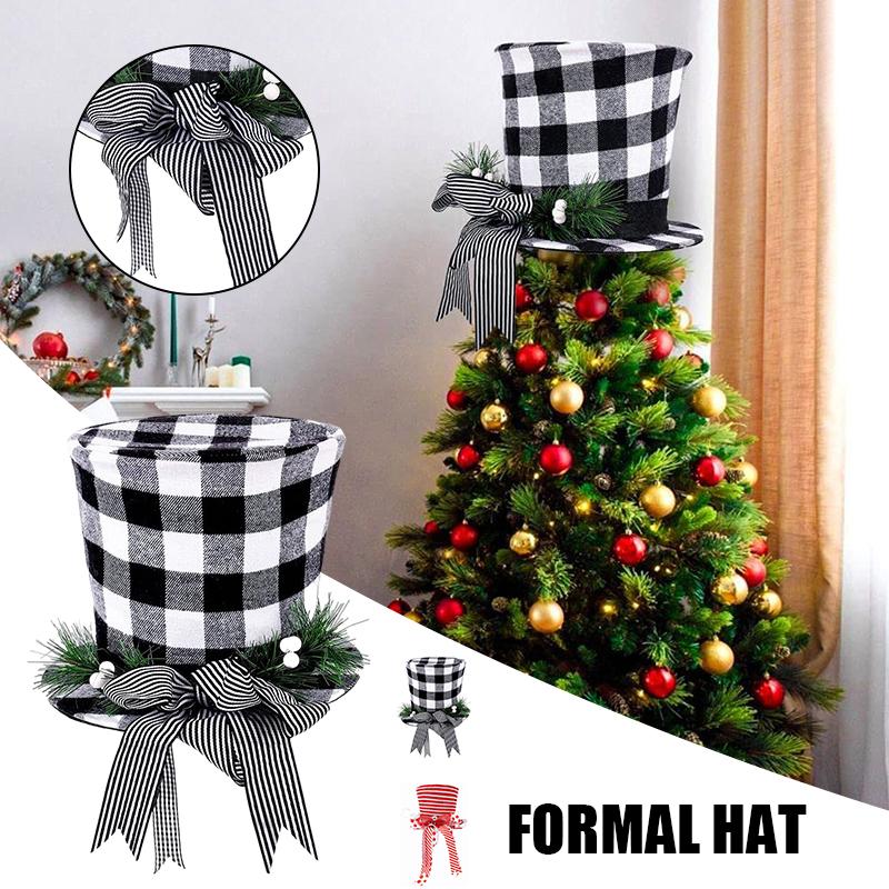

Christmas Decorations Tree Topper Top Hat With Classic Stripes And Bow Ribbon Foldable Home Decoration _WK