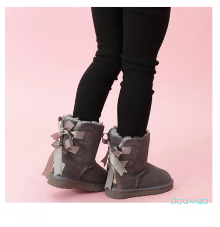 

kids Boots Genuine Leather toddlers Snow Boots Solid Botas De nieve Winter Girls Footwear Toddler Girls Boots, Black