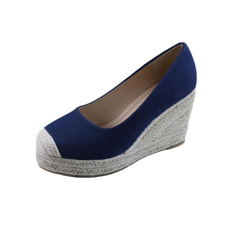 

Dress Shoes 2021 Autumn Baotou Single Wedge Heel Rope Thick Sole European And American, Blue