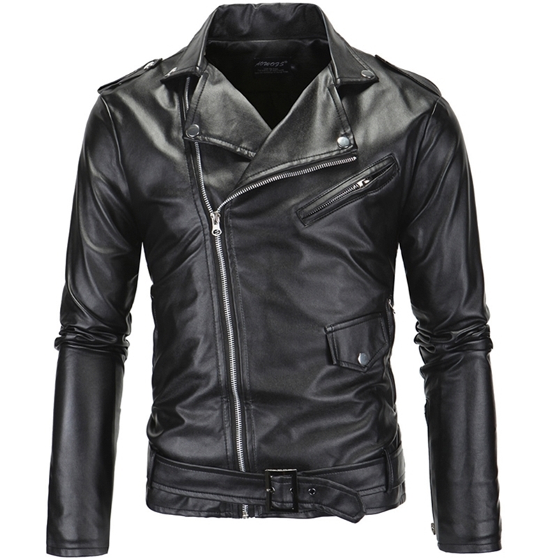 

Spring Autumn Motorcycle Leather Jacket Men Slim Fit Oblique Zipper PU Jacket Autumn Men Leather Jackets Coats Black White,XP09 211110