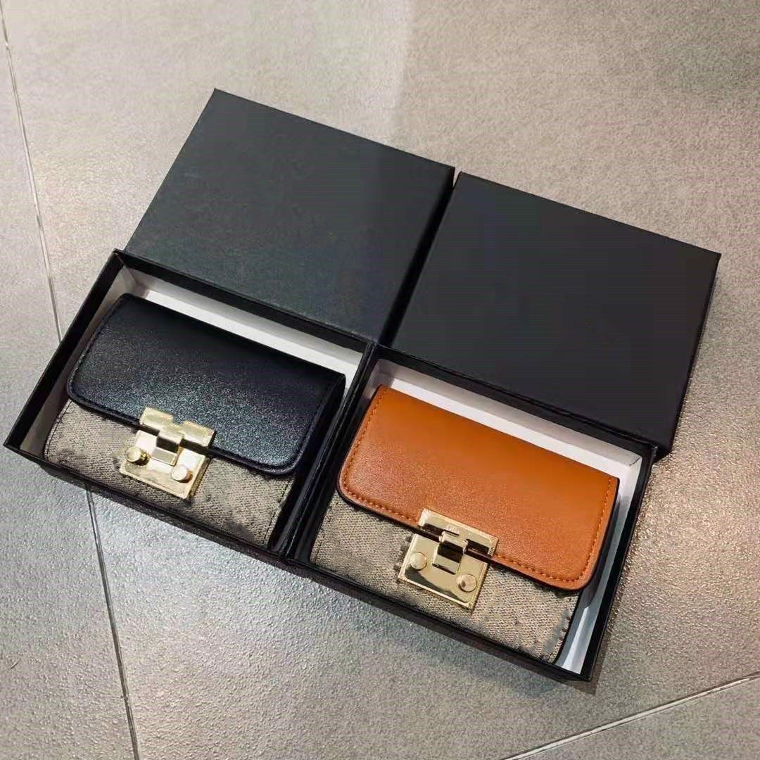 

2021 Fashion Designer Men and Women famous Short wallets PU leather purse card holder coin Wallet With G Case 2 colors, Black