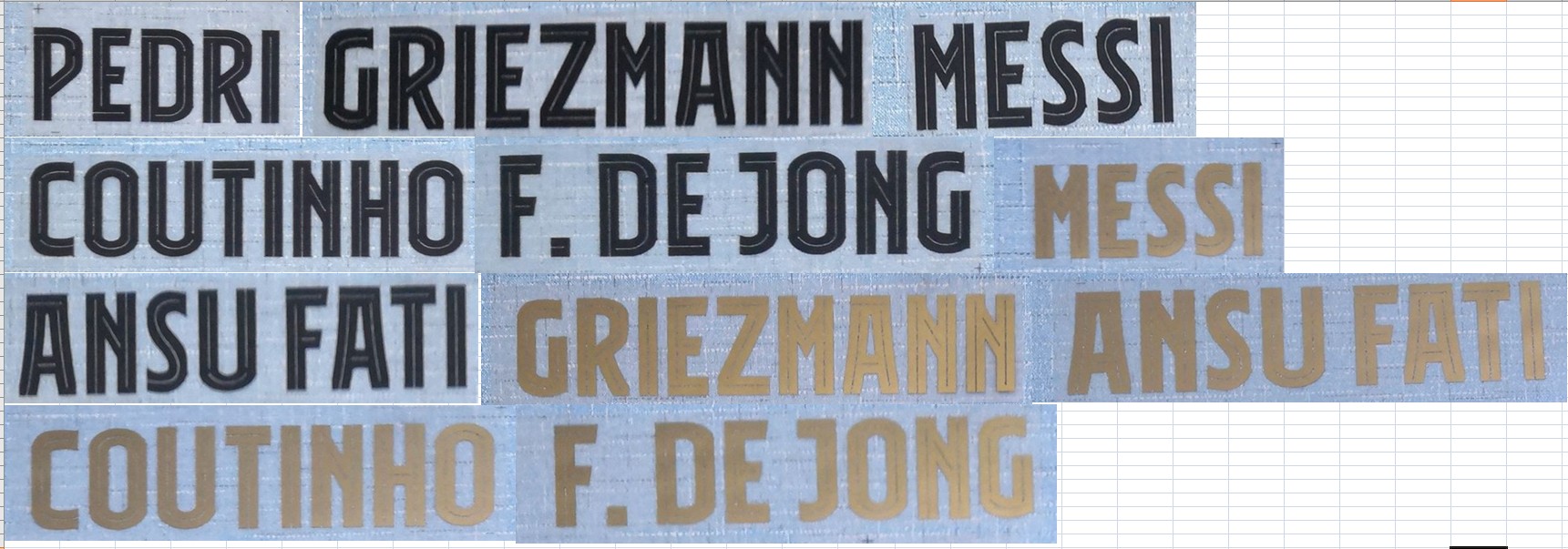 

20-21 UL away F.DE JONG GRIEZMANN MESSI ANSU FATI PEDRI COUTINHO nameset patch badge