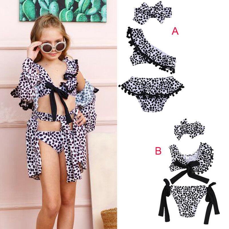 

Women's Swimwear Toddler Kids Girls Leopard Print Tassel Cute Swimsuit Bikini Set Beachwear Bathing Suit, Black