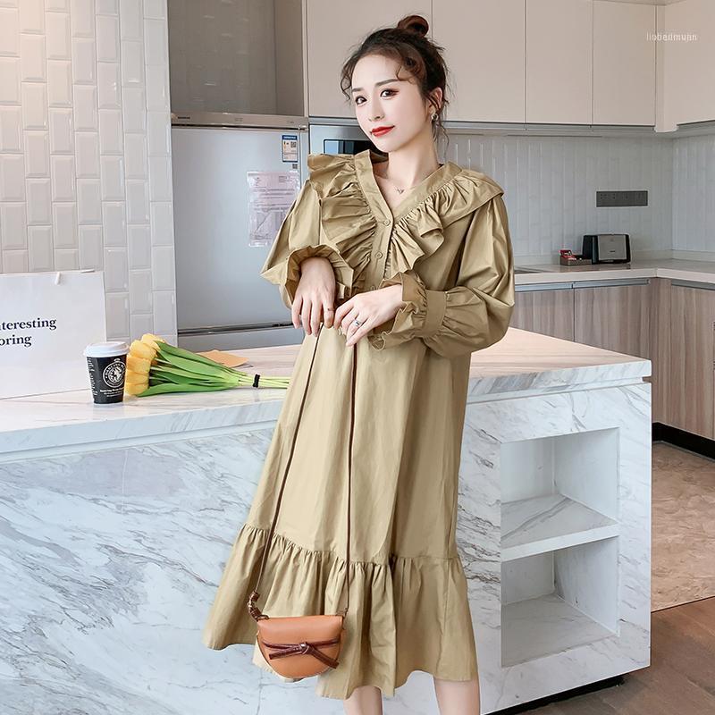 

Maternity Clothes Spring Autumn Long Sleeve Mid-long Loose Stylish Dress For Pregnant Women Mom Dress1, Dark khaki
