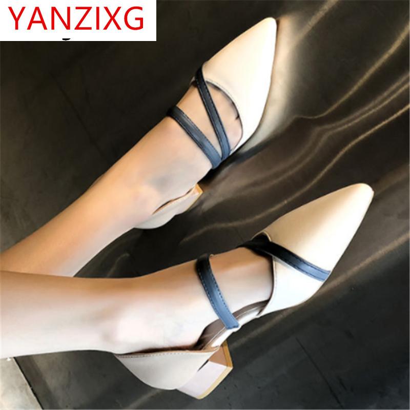 

Sandals 2021 Summer Fashion Outdoor Comfortable Light Set Shoes For Woman Sexy Pointed Pu Leather Women's Mid Heel, Black