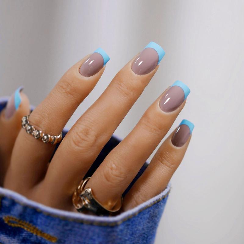 

False Nails 24pcs/Box Press On Detachable Manicure Tool Artificial Nail Tips Short French Fake Wearable, 01