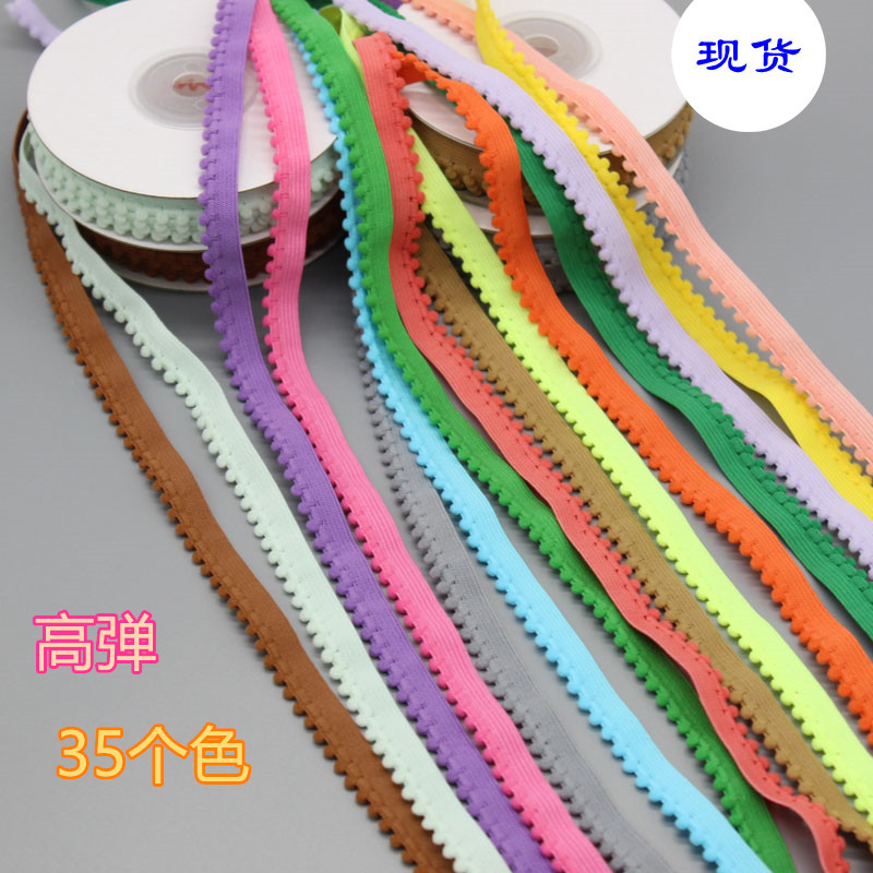 

35 colors 1cm pompon teeth lace edges elastic ribbon high stretch for garment DIY hair ties accessory
