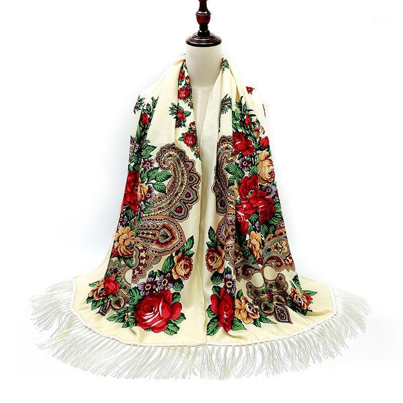 

Scarves Women Wrap Winter Shawl Female Russian Babushka Long Hijab Floral Pattern Dupatta Retro Ukrainian Polish Fringed Scarf, Blue;gray