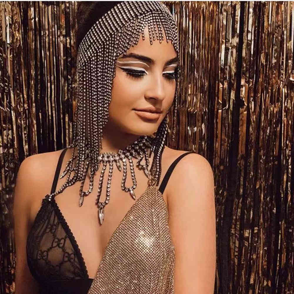 

Luxury Rhinestone Long Tassel Head Chian Jewelry Headpiece for Women Party Gift Bling Crystal Headband Hair Chians Accessories