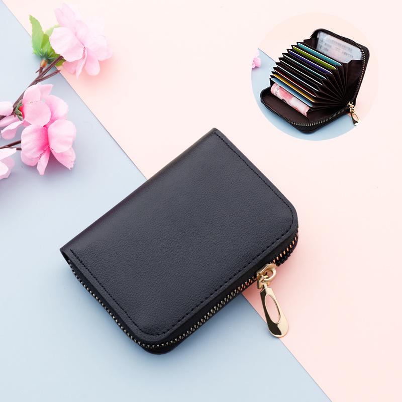 

Card Holders 11/22 Bits Women's Protectors Pink Zipper Short Container Case PU Leather Organizer Wallet Unisex Coin Purse, Black 11