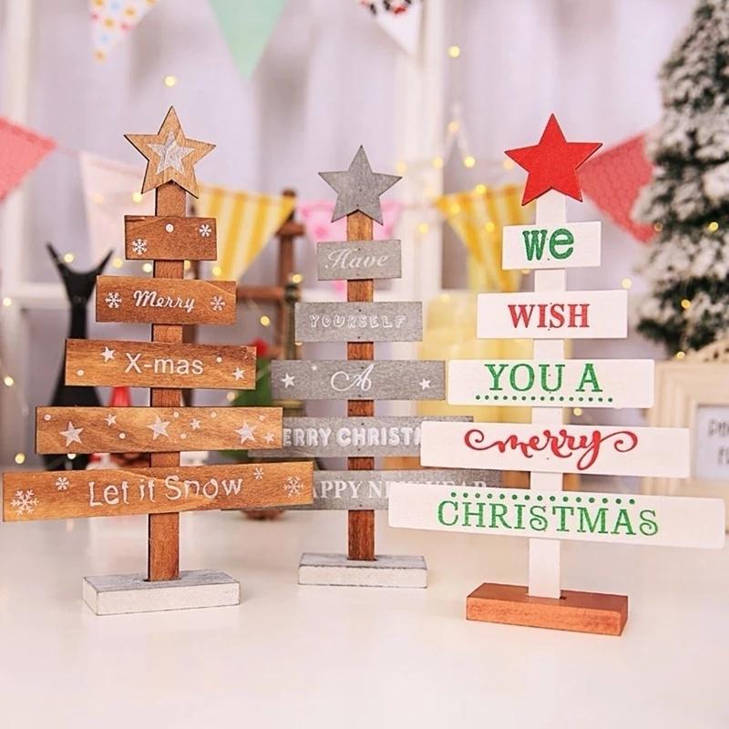 

Christmas Decorations Mini Wooden Merry Tree Desk Table Decor Pendants Xmas Ornaments Decoration Happy Year Home