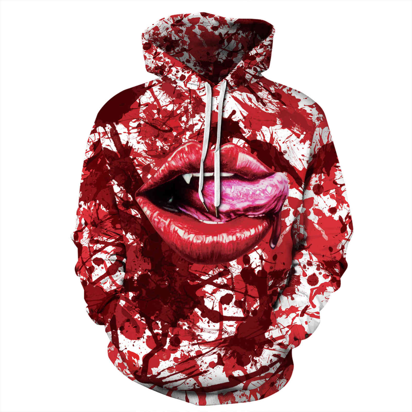 

Hoodie Fleeces Sweater HoodyNew 3D digital printing long sleeve loose hooded sweater women' Pullover Baseball Jacket, Blood red lips