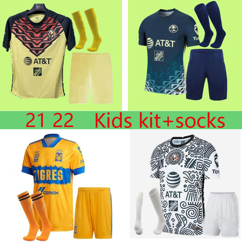 

kids kit+socks 2021 2022 Club America Soccer Jerseys Home Away liga mx 21 22 GREEN HENRY GIOVANI CACERES B.VALDEZ maillot Football training Shirts