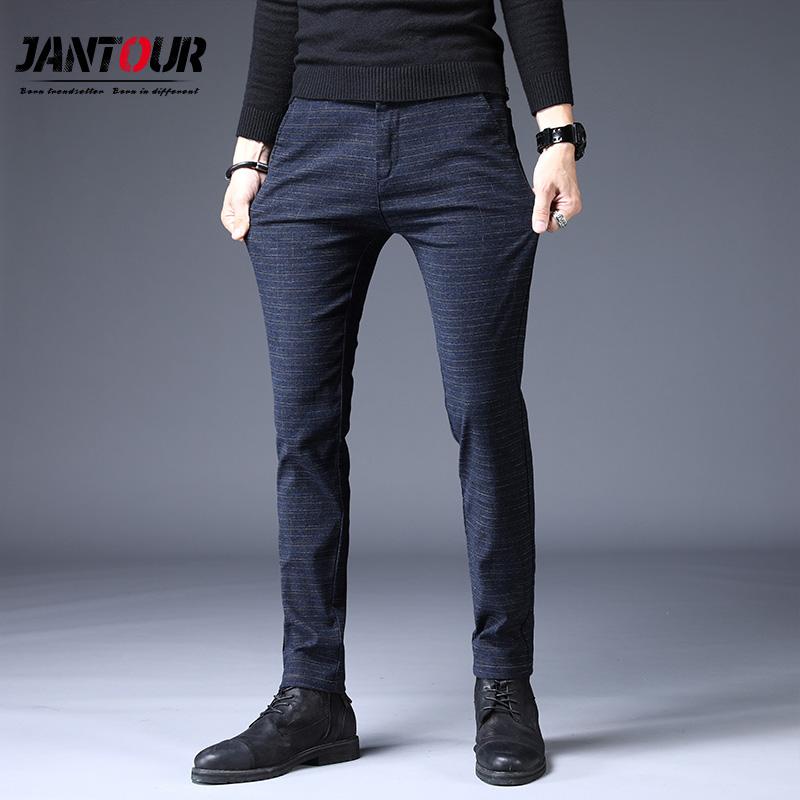 

Autumn Winter Design Men's Casual Pants Slim Pant Straight Trousers Male Fashion Stretch Business Men Size 28, Blue