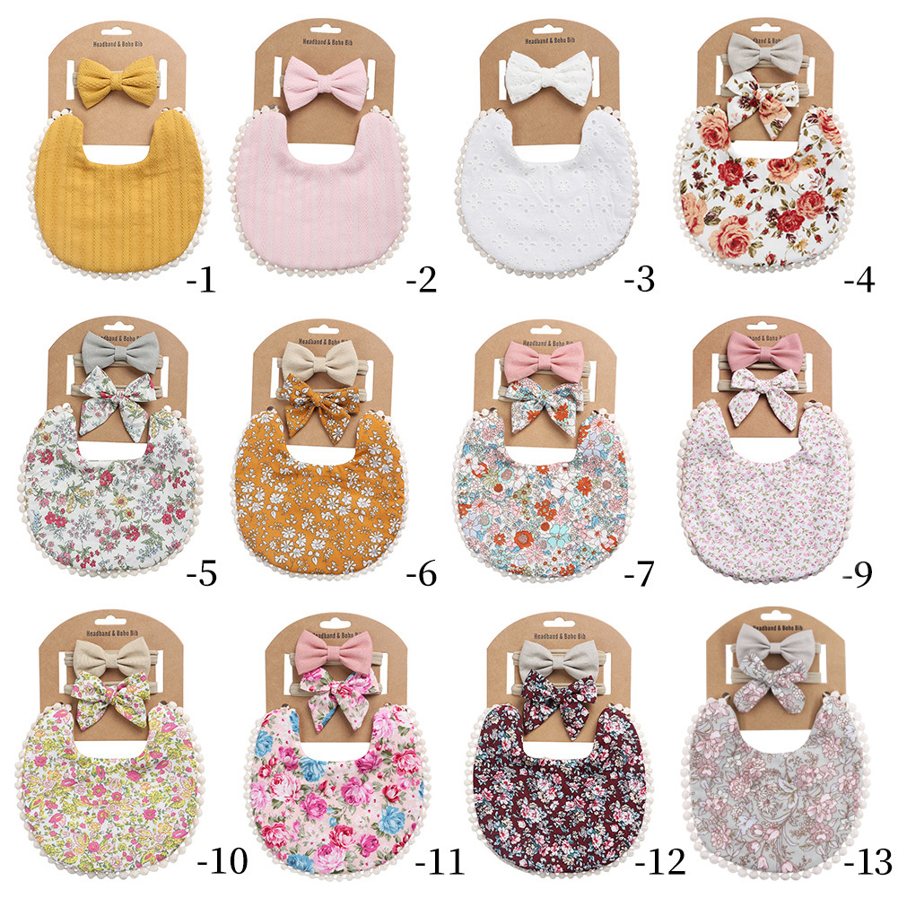 

Newborn Baby bandana drool bibs girl Cotton Double Sided Adjustable Bibs for baby girl Boho baby headbands and bows set Floral Printed Toddler bow headbands with bibs
