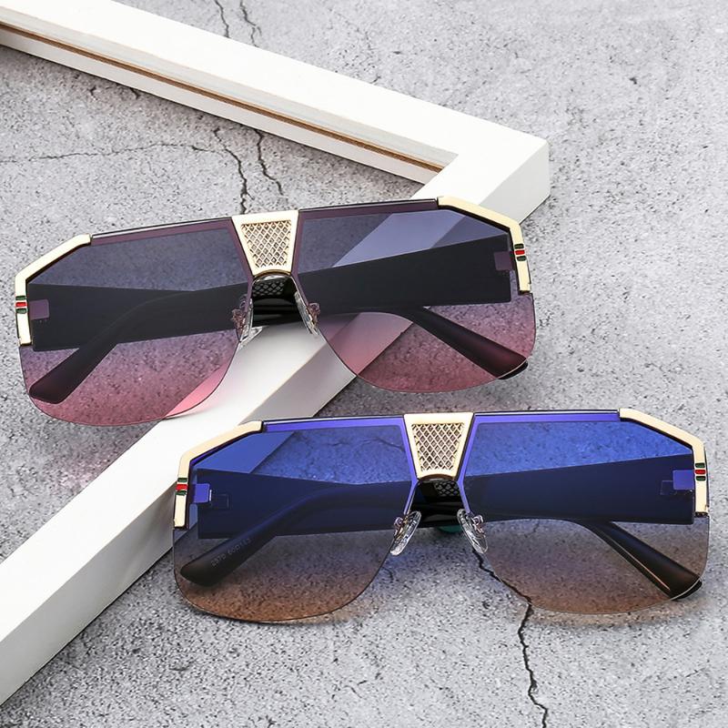 

Sunglasses Vintage Designer For Women Men Flat Top Half Frame Eyeglasses Oversized Gradient Lens Sun Glasses Female