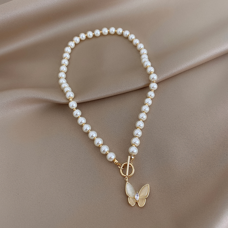 Xianlan550 Advanced Sense Of Pearl Necklace Female Cat &#039;S-Eye Butterfly Necklace Ins Cold Climate Clavicle Necklace Web Celebrity-image-706519478
