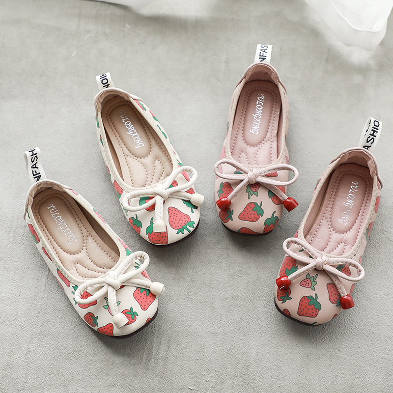 

New Korean women's children's shoes 2021 autumn girls casual single shoes printing bow casual single shoes girls, Black;red