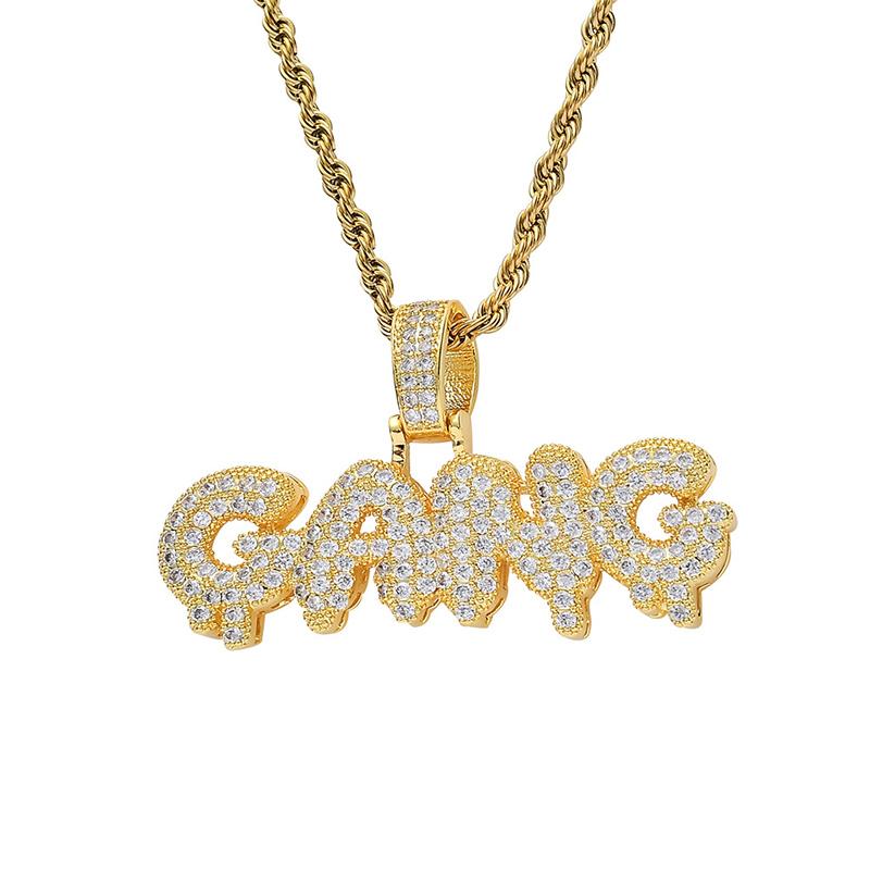 Pendant Necklaces Hip Hop CZ Zircon Paved Bling Iced Out GANG Bubble Letters Pendants Necklace For Men Rapper Jewelry Gold Silver Color-image-708541342