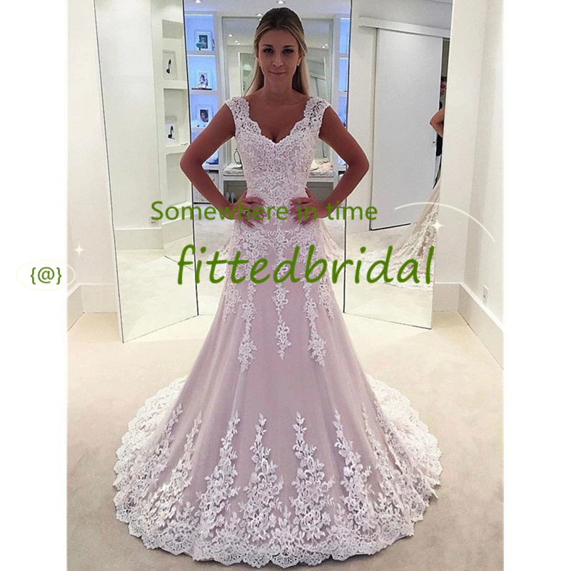 

Simple Long A line Bridal Gowns V Neck Sleeveless Elegant Wedding Dresses Floor Length Custom Made Vestidos De Novia, Ivory