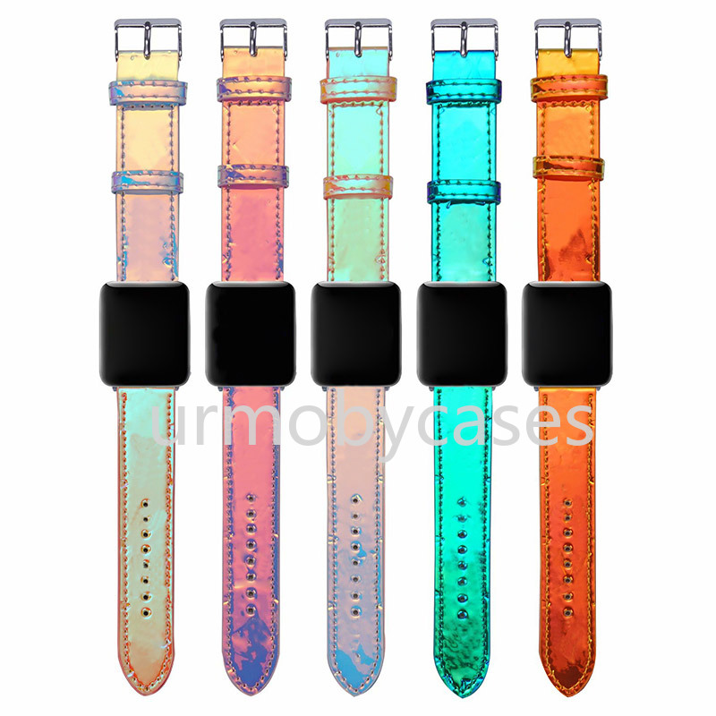 

Designer Watch Bands for apple iwatch 2 3 4 5 Laser gradient color 38/40mm 42/44mm Fashion Quality leather watch strap