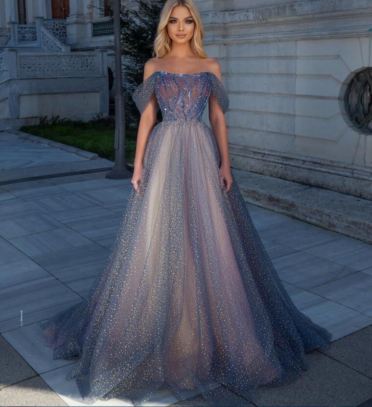 

Sparkly 2021 Off The Shoulder Prom Dress Beaded Sequined Lace Appliqued African Plus Size Women Party Dresses Formal Evening Gowns, Same as image