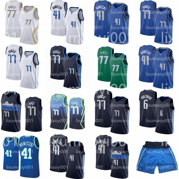 

Luka Mens 77 Doncic Kristaps 6 Porzingis Basketball Jersey Dirk 41 Nowitzki City Bule White Shirt, As