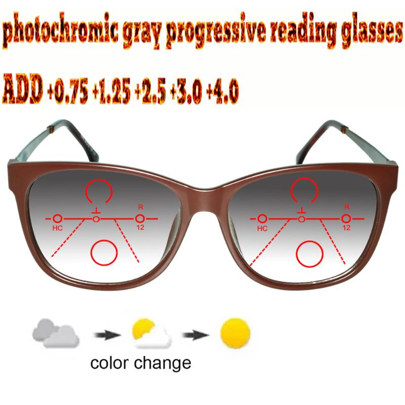 

Sunglasses Pochromic Gray Progressive Multifocal Reading Glasses Ladies Woem Ultralight Cat's Eye Large Size Frame Fashion +0.75 To +4.0