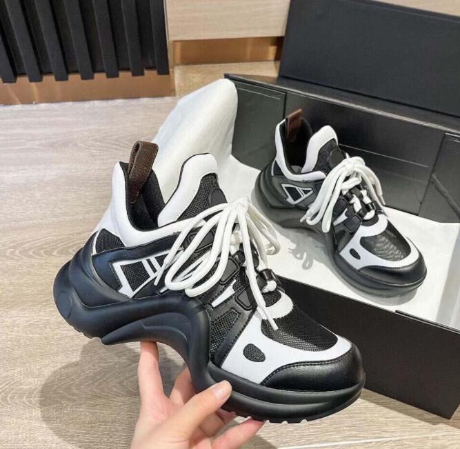 

2021 newest designers Mens Womens Casual Dad Shoes Beautiful Platform Arch Walking Leather Patchwork Dress Tennis Sneakers Chaussures eur36-45, Black;white