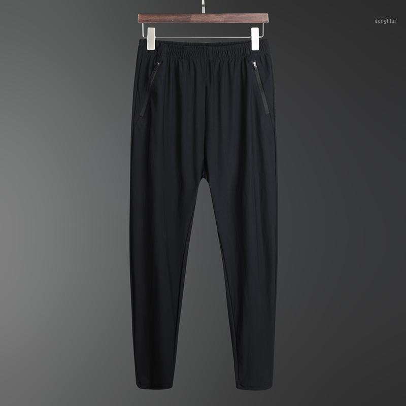 

Men's Pants 2021 Summer Mens Casual Elastic Waist Trousers Breathable Soft Stretch Ice Silk Solid Joggers Men Clothing Ropa De Hombre, 2022-1-black