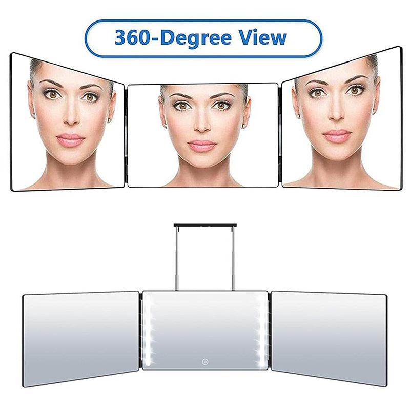 

Compact Mirrors Trifold Mirror With Led Light Makeup Tool 360 Degree Adjustable Lightweight Bathroom Bedroom For Self Hair Cutting Vanity