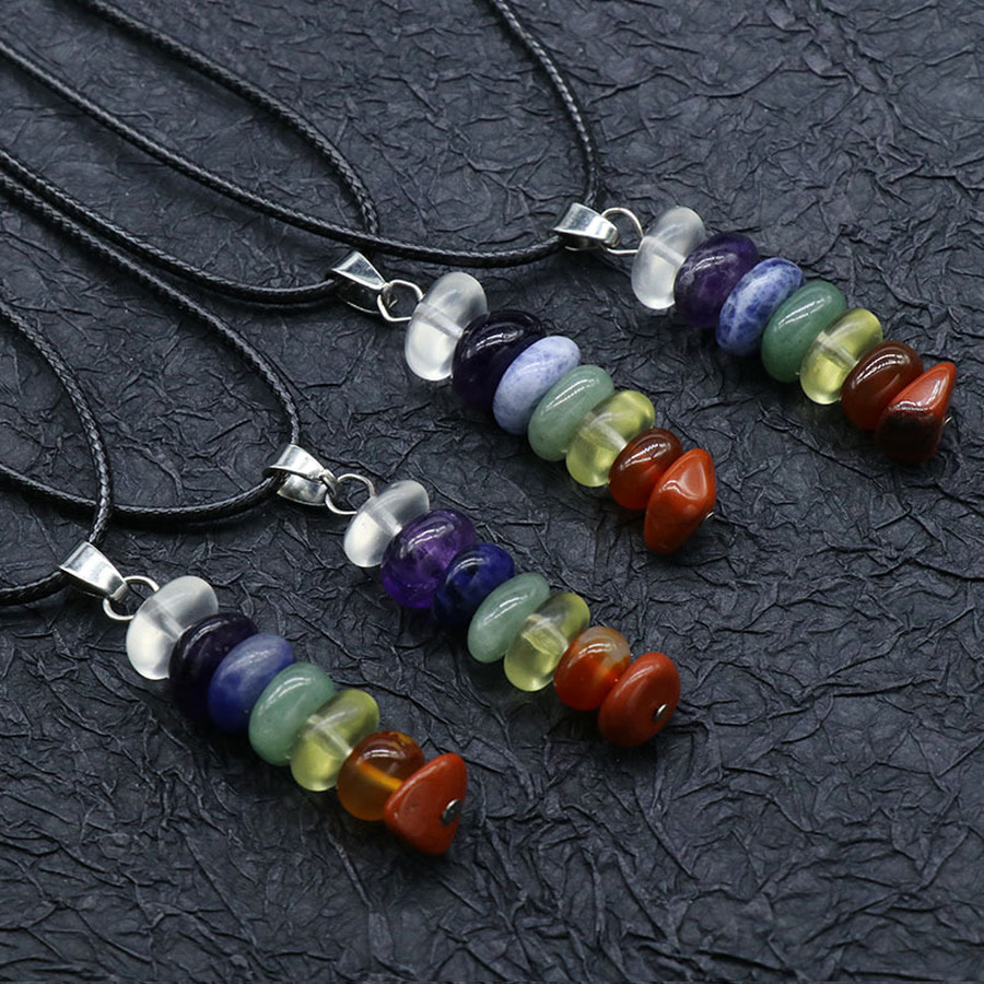 

7 Chakra Healing Irregular Natural Stone Necklace Agate Crystal Stacking Pendant Necklaces Organ Seven Chakra Believe Fashion Jewelry Will and Sandy