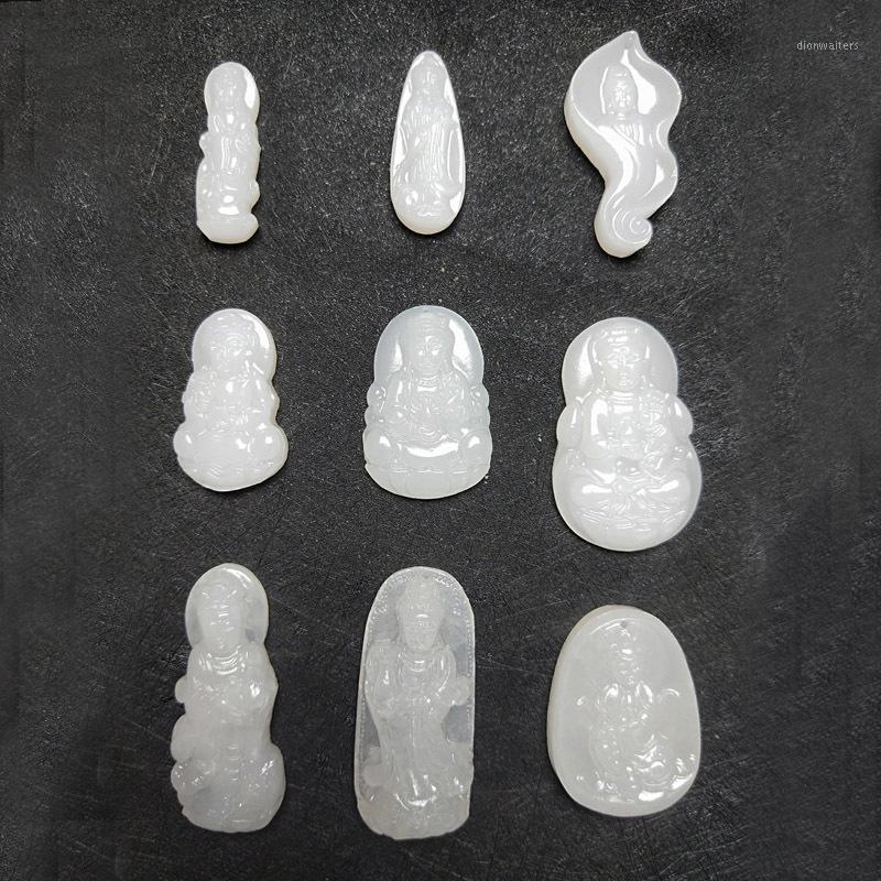 

Natural Stone White Jade Carved Guanyin Buddha Lucky Amulet Pendant Necklace Fine Jewelry Women Men Sweater Chain Charm Chains