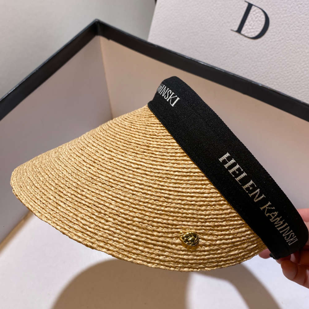 

Luxury Designer Visors Fashion Dames Cap Helen 2021 Handmade Straw Weven Raffia Sunglasses White Woman Beach Hat Travel Caps