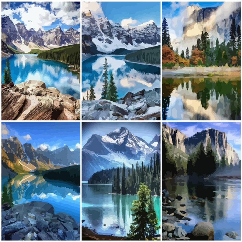 

Paintings AZQSD Unframe Coloring By Numbers Mountain DIY Oil Painting Natural Scenery Handpainted Art Drawing On Canvas