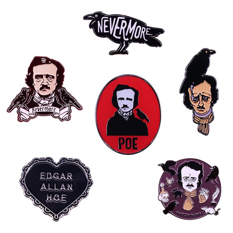

Pins, Brooches Great Writer Poet Edgar Allan Poe Brooch Nevermore Raven Crow Halloween Weird Gothic Horror Pin Literature Bookworm Gift