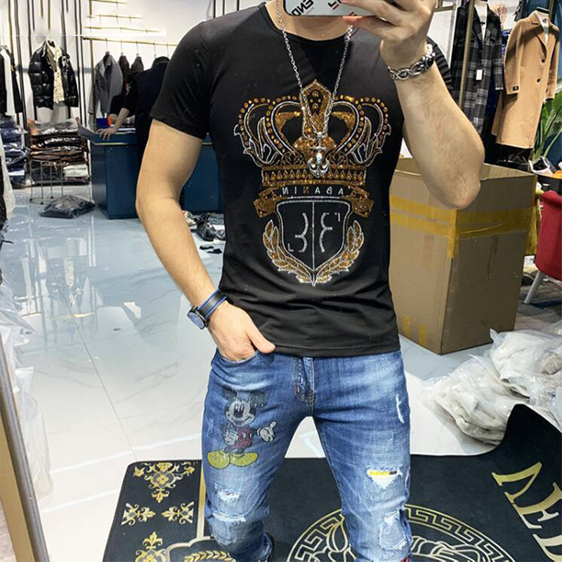 

2022 New Men's T-Shirts Designer Diamond Short Sleeve T-shirt Male Trend Fashion Handsome Top Large Casual Shirt Cotton Tees Men's Clothing S, White