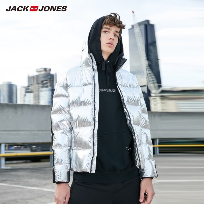 

Down Jackjones Men's Winter Metallic Colors Streetwear Hooded Jacket Coat 219312516, Black