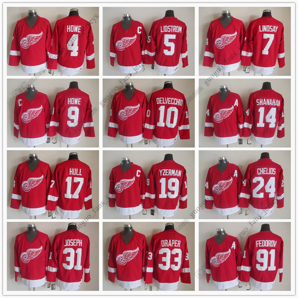 

Vintage Ice Hockey Jerseys 5 Nicklas Lidstrom 7 Ted Lindsay 9 Gordie Howe 10 Alex Delvecchio 14 Brendan Shanahan 17 Brett Hull 19 Steve Yzerman 24 Chris Chelios, Picture